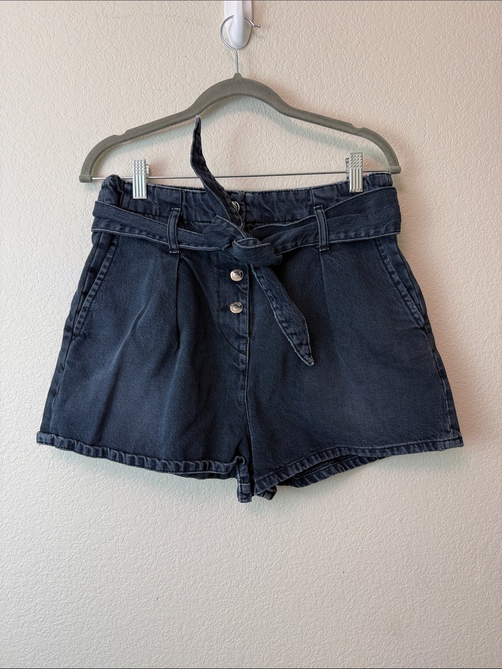 IRO 100% Cotton High-Waist Tie-Belt Women's Shorts in Dark Navy Size 38